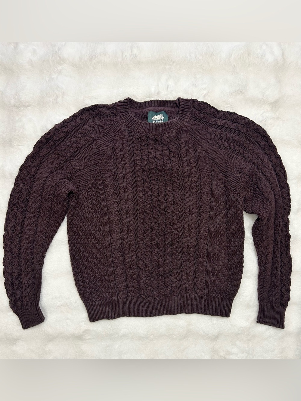 Roots Cable Knit Crewneck Sweater - Chocolate Brown